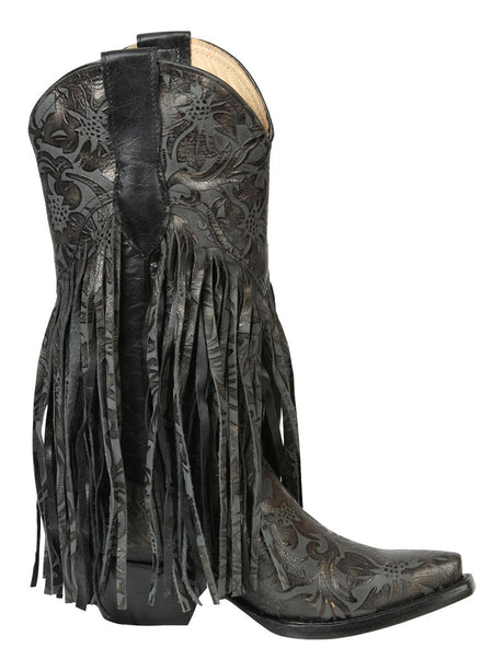 El General Women’s Fringe Western Boots - Black 45796 - BELLEZA'S - El General Women’s Fringe Western Boots - Black 45796 - DAMA - 04579601