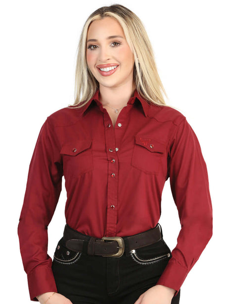 El General Women’s Long Sleeve Western Shirt - Burgundy Stretch 45622 - BELLEZA'S - El General Women’s Long Sleeve Western Shirt - Burgundy Stretch 45622 - DAMA - 04562201