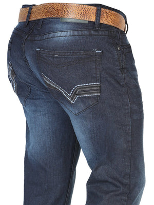El Norteño Skinny Stretch Denim Pants In Dark Blue 126634 - BELLEZA'S - El Norteño Skinny Stretch Denim Pants In Dark Blue 126634 - CABALLERO - 12663401