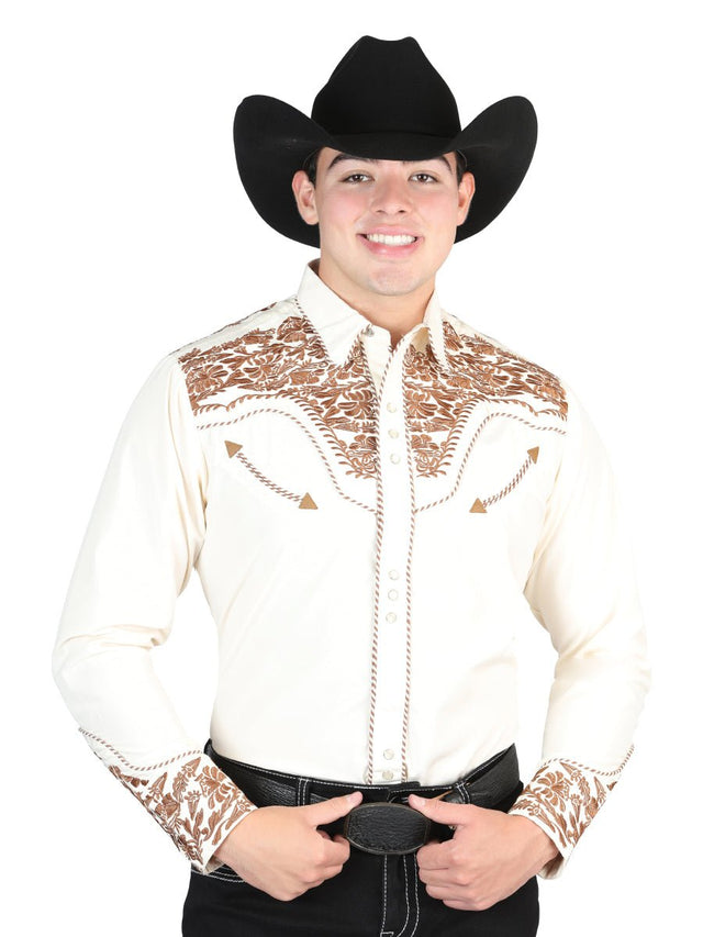 El Señor De Los Cielos Embroidery Shirt Beige/Dark Camel 44336 - BELLEZA'S - El Señor De Los Cielos Embroidery Shirt Beige/Dark Camel 44336 - CABALLERO - 04433601