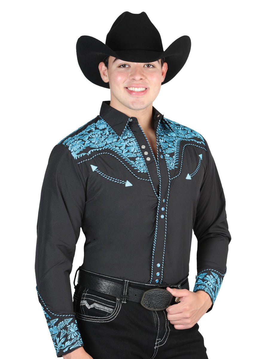 El Señor De Los Cielos Embroidery Shirt Black/Blue 44337 - BELLEZA'S - El Señor De Los Cielos Embroidery Shirt Black/Blue 44337 - CABALLERO - 04433701