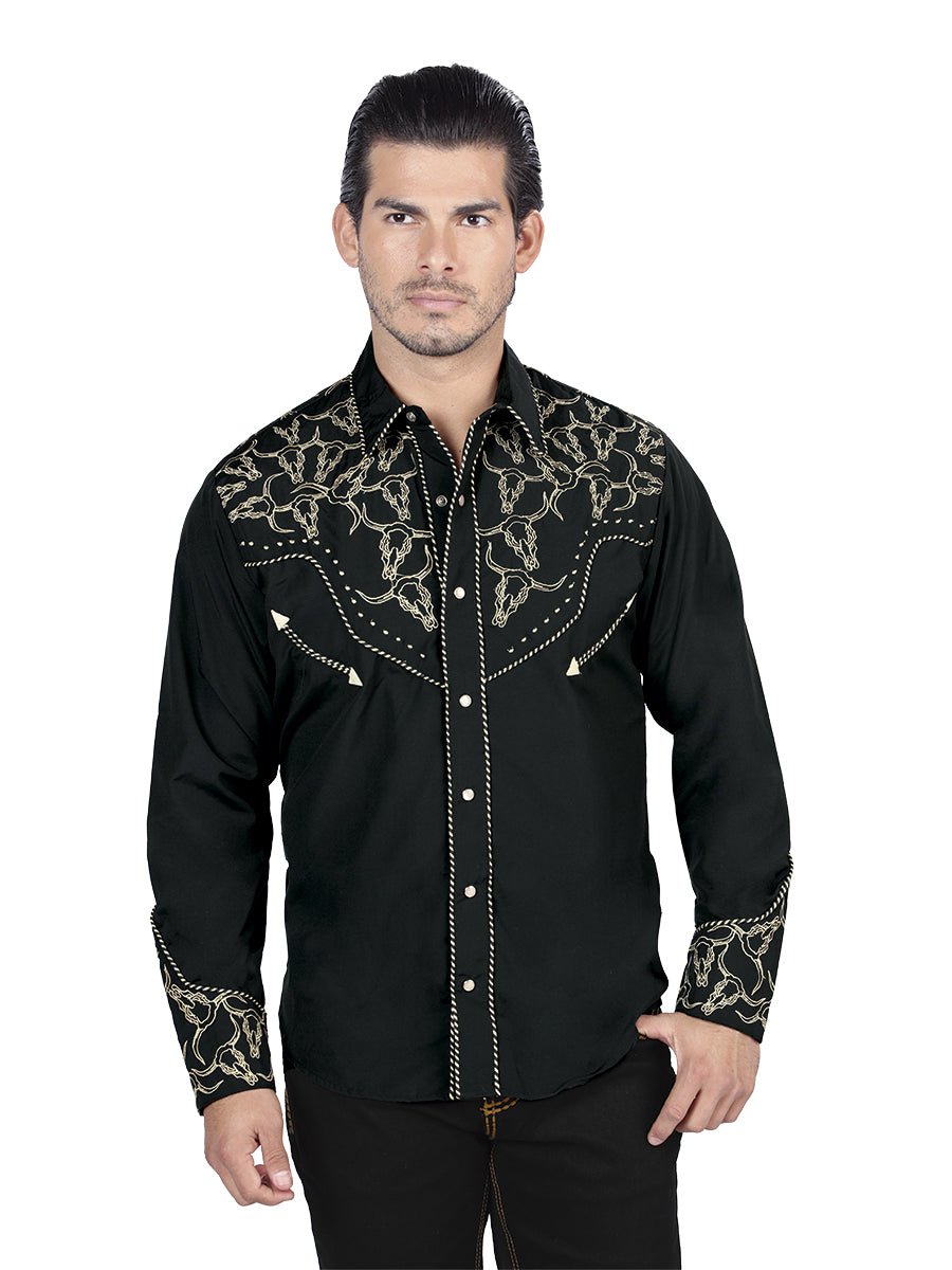 El Señor De Los Cielos Embroidery Shirt Black/Gold 44338 - BELLEZA'S - El Señor De Los Cielos Embroidery Shirt Black/Gold 44338 - CABALLERO - 04433801