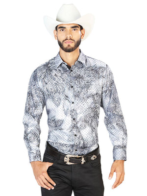Gray Print Casual Long Sleeve Shirt 43862 - BELLEZA'S - Gray Print Casual Long Sleeve Shirt 43862 - CABALLERO - 04386201