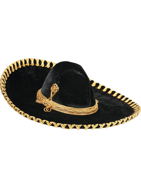 Kids Mexican Charro Hat Velvet Black/Gold 600318 - BELLEZA'S - Kids Mexican Charro Hat Velvet Black/Gold 600318 - NIÑO - 60031801
