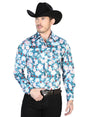 Men's Aqua Flowers Printed Long Sleeve Western Shirt 'El Señor de los Cielos' 43943 - BELLEZA'S - Men's Aqua Flowers Printed Long Sleeve Western Shirt 'El Señor de los Cielos' 43943 - Men's Shirt - 04394301