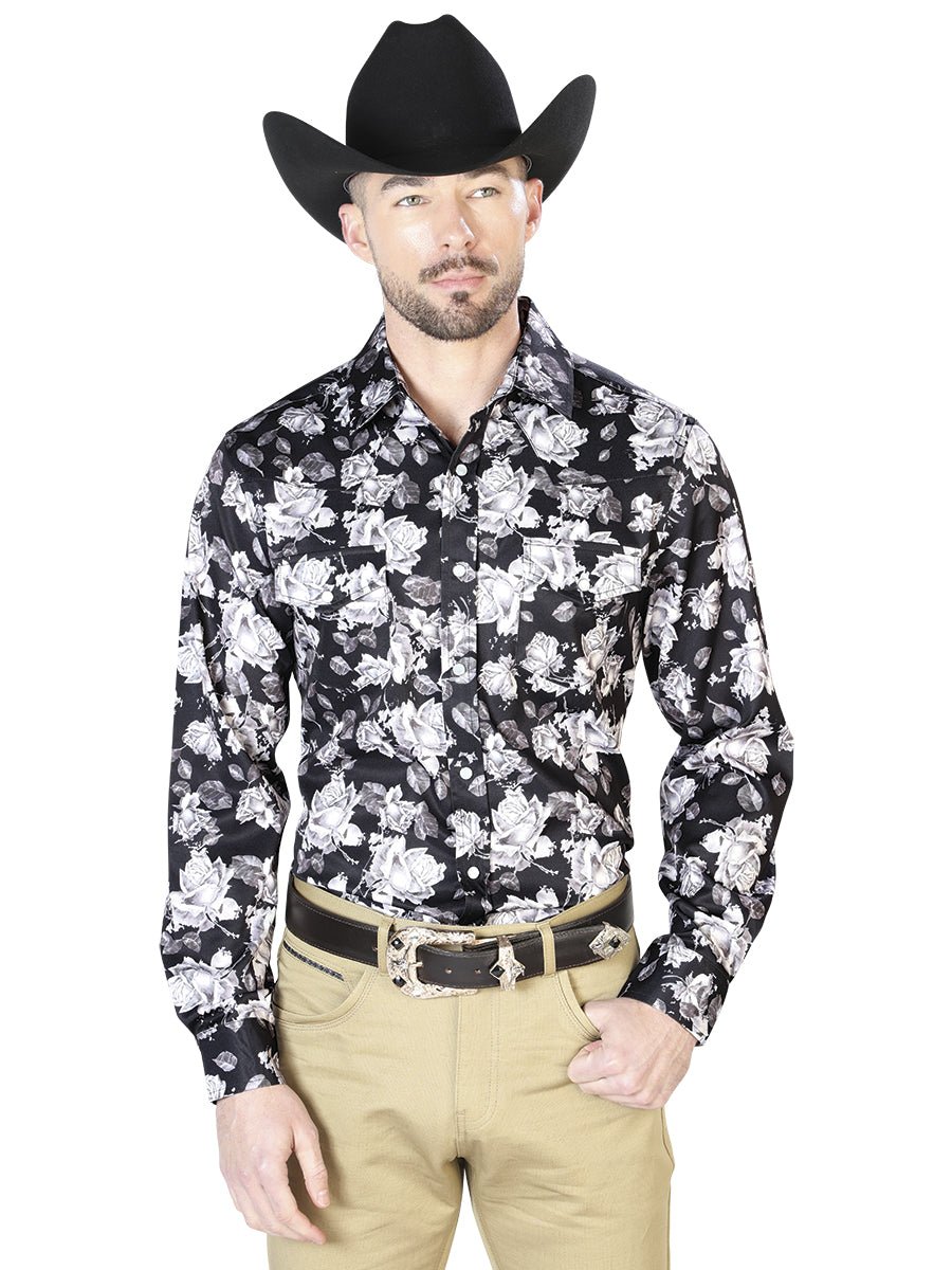 Men's Black Flower Printed Long Sleeve Western Shirt 'El Señor de los Cielos' 43960 - BELLEZA'S - Men's Black Flower Printed Long Sleeve Western Shirt 'El Señor de los Cielos' 43960 - Men's Shirt - 04396001