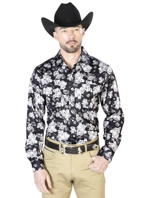 Men's Black Flower Printed Long Sleeve Western Shirt 'El Señor de los Cielos' 43960 - BELLEZA'S - Men's Black Flower Printed Long Sleeve Western Shirt 'El Señor de los Cielos' 43960 - Men's Shirt - 04396001