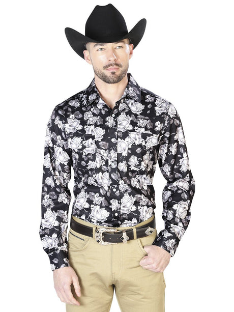 Men's Black Flower Printed Long Sleeve Western Shirt 'El Señor de los Cielos' 43960 - BELLEZA'S - Men's Black Flower Printed Long Sleeve Western Shirt 'El Señor de los Cielos' 43960 - Men's Shirt - 04396001