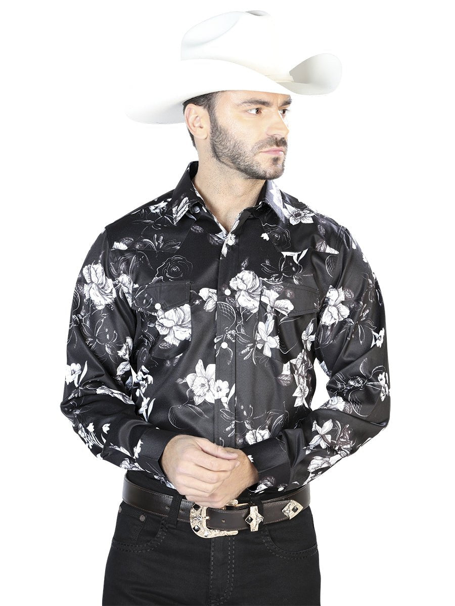 Camisa Casual Manga Larga Estampada Negra para Hombre 'El Señor De
