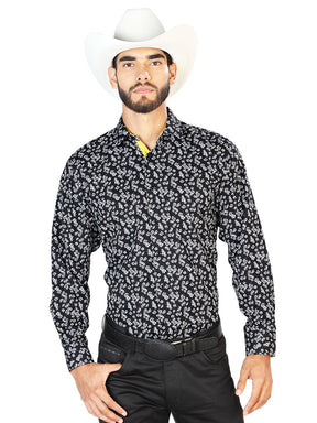 Men's Black Print Casual Long Sleeve Western Shirt 'El Señor de los Cielos' 126264 - BELLEZA'S - Men's Black Print Casual Long Sleeve Western Shirt 'El Señor de los Cielos' 126264 - Men's Shirt - 12626401