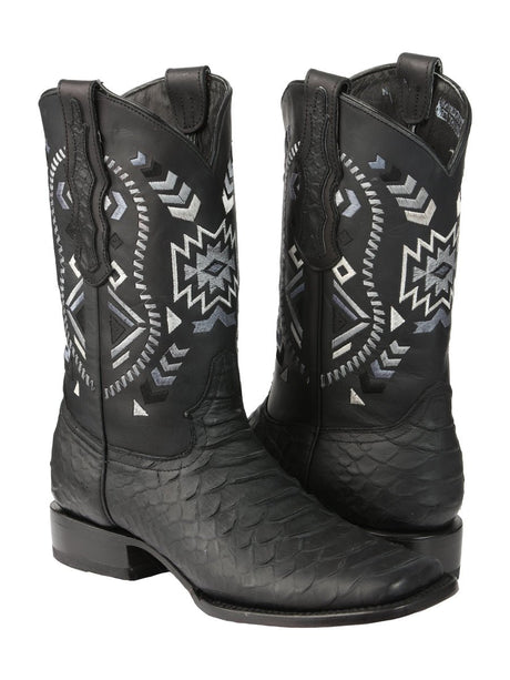 Men’s Black Python Imitation Rodeo Cowboy Boots 'El General' Black 45398 - BELLEZA'S - Men’s Black Python Imitation Rodeo Cowboy Boots 'El General' Black 45398 - Men's Boot - 04539801