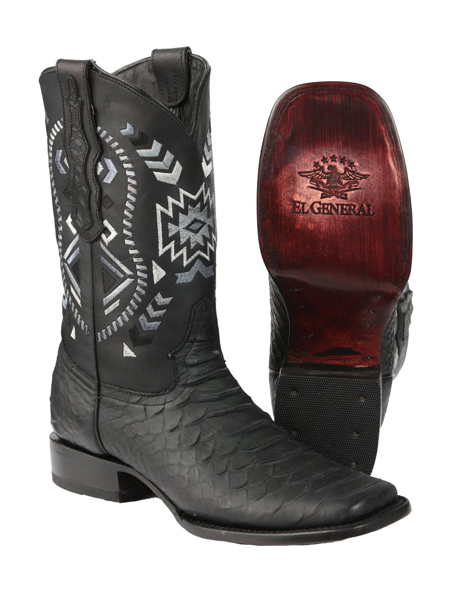 Men’s Black Python Imitation Rodeo Cowboy Boots 'El General' Black 45398 - BELLEZA'S - Men’s Black Python Imitation Rodeo Cowboy Boots 'El General' Black 45398 - Men's Boot - 04539801