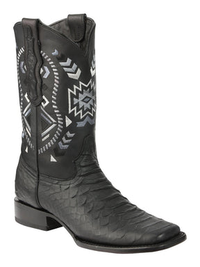 Men’s Black Python Imitation Rodeo Cowboy Boots 'El General' Black 45398 - BELLEZA'S - Men’s Black Python Imitation Rodeo Cowboy Boots 'El General' Black 45398 - Men's Boot - 04539801