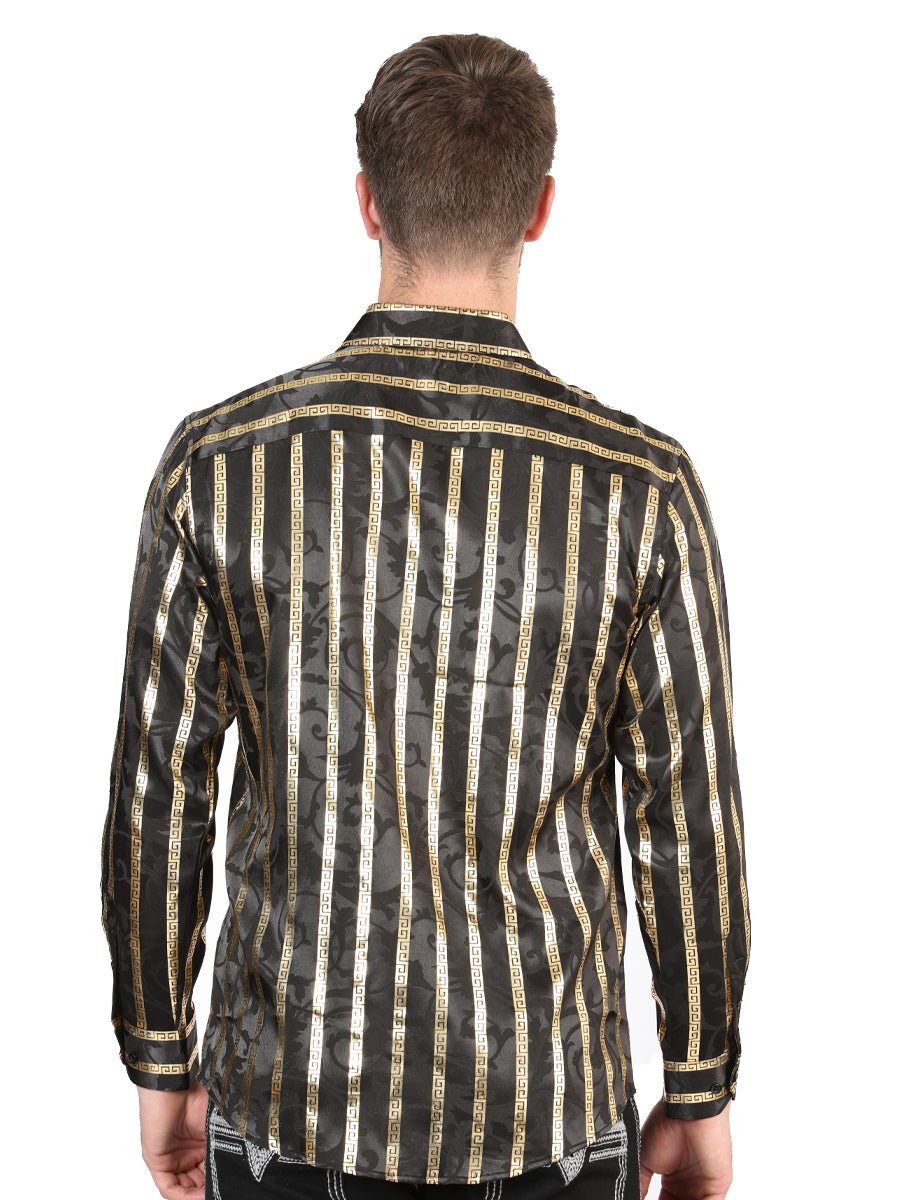 Men's Black/Gold Printed Long Sleeve Western Shirt 'El Señor de los Cielos' 44554 - BELLEZA'S - Men's Black/Gold Printed Long Sleeve Western Shirt 'El Señor de los Cielos' 44554 - Men's Shirt - 04455401