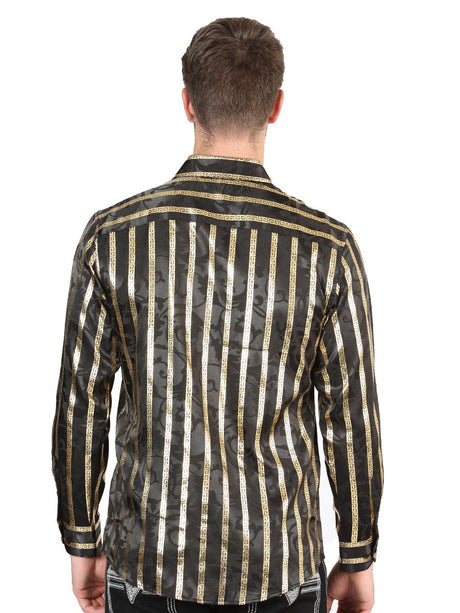 Men's Black/Gold Printed Long Sleeve Western Shirt 'El Señor de los Cielos' 44554 - BELLEZA'S - Men's Black/Gold Printed Long Sleeve Western Shirt 'El Señor de los Cielos' 44554 - Men's Shirt - 04455401