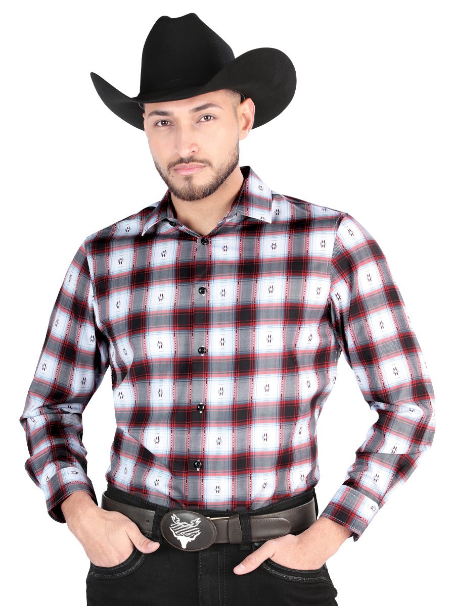 Men's Black/Red Printed Long Sleeve Western Shirt 'El Señor de los Cielos' 44701 - BELLEZA'S - Men's Black/Red Printed Long Sleeve Western Shirt 'El Señor de los Cielos' 44701 - Men's Shirt - 04470101