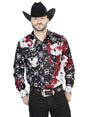 Men's Black/RedPrinted Long Sleeve Western Shirt 'El Señor de los Cielos' 44076 - BELLEZA'S - Men's Black/RedPrinted Long Sleeve Western Shirt 'El Señor de los Cielos' 44076 - Mens Shirt - 04407601