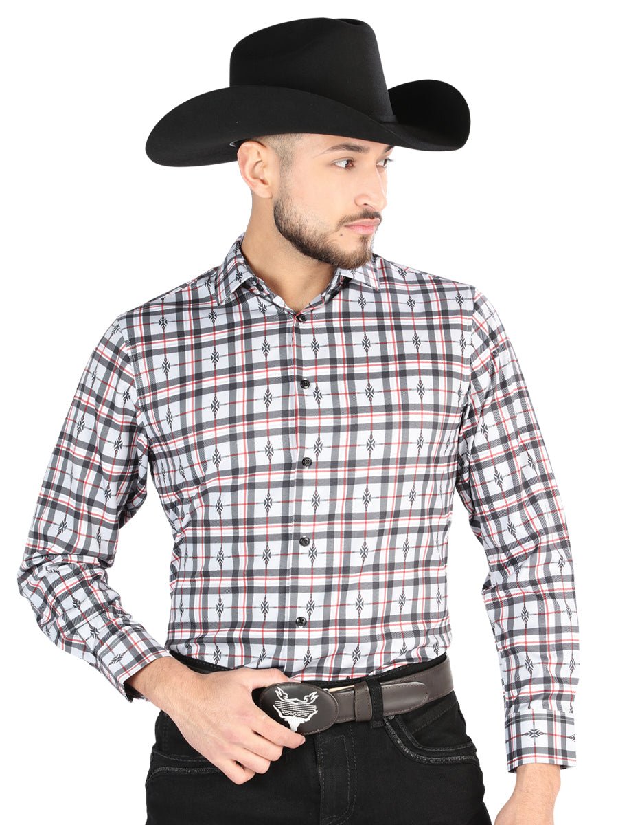 Men's Black/White Printed Long Sleeve Western Shirt 'El Señor de los Cielos' 44703 - BELLEZA'S - Men's Black/White Printed Long Sleeve Western Shirt 'El Señor de los Cielos' 44703 - Men's Shirt - 04470301