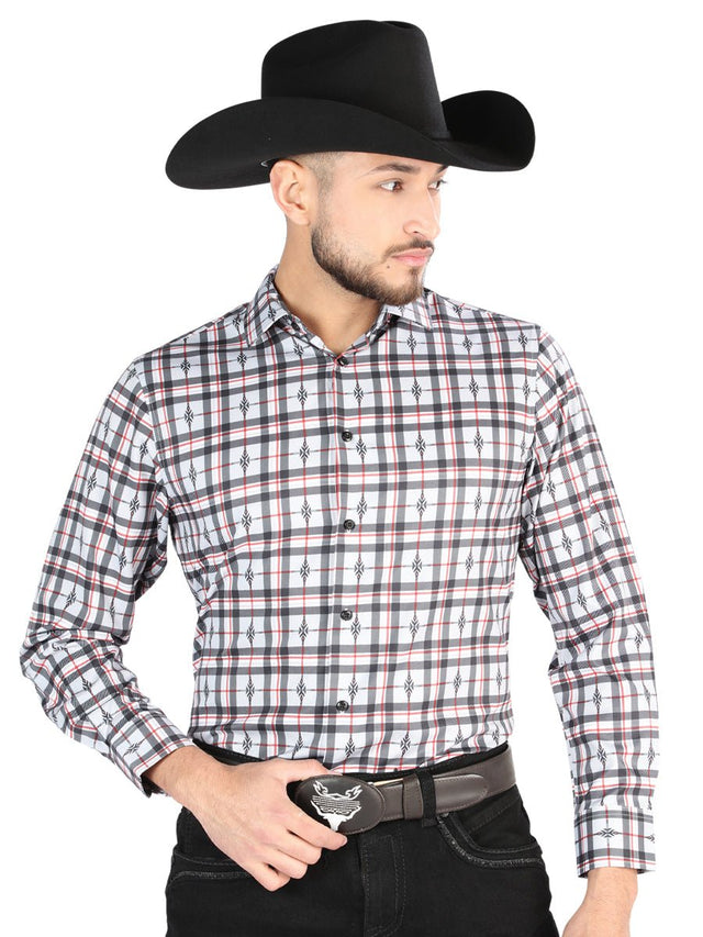Men's Black/White Printed Long Sleeve Western Shirt 'El Señor de los Cielos' 44703 - BELLEZA'S - Men's Black/White Printed Long Sleeve Western Shirt 'El Señor de los Cielos' 44703 - Men's Shirt - 04470301