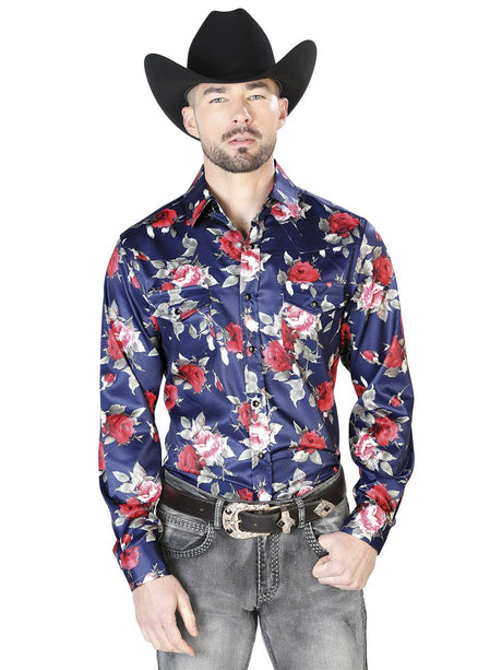 Men's Blue Flowers Printed Long Sleeve Western Shirt 'El Señor de los Cielos' 43937 - BELLEZA'S - Men's Blue Flowers Printed Long Sleeve Western Shirt 'El Señor de los Cielos' 43937 - Men's Shirt - 04393701