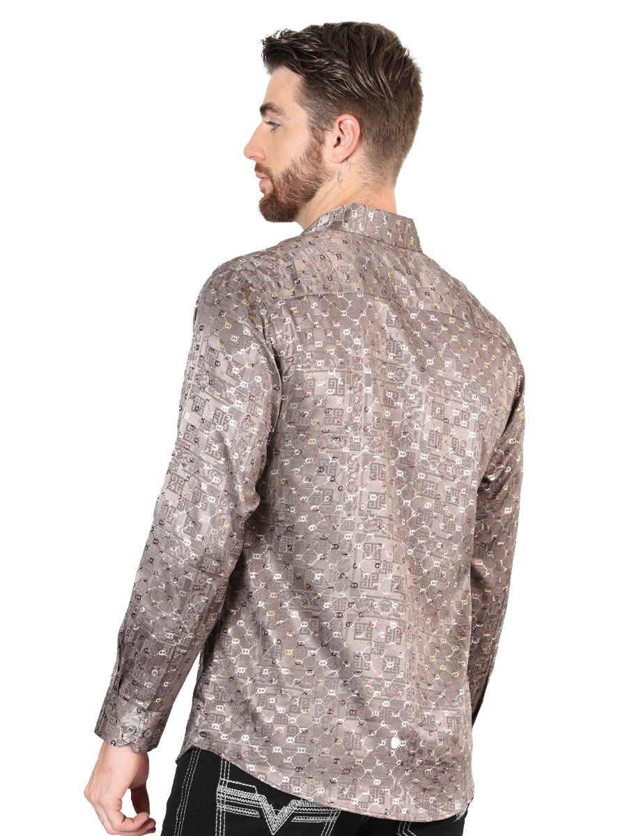Men's Brown Casual Printed Long Sleeve Western Shirt 'El Señor de los Cielos'44576 - BELLEZA'S - Men's Brown Casual Printed Long Sleeve Western Shirt 'El Señor de los Cielos'44576 - Men's Shirt - 04457601