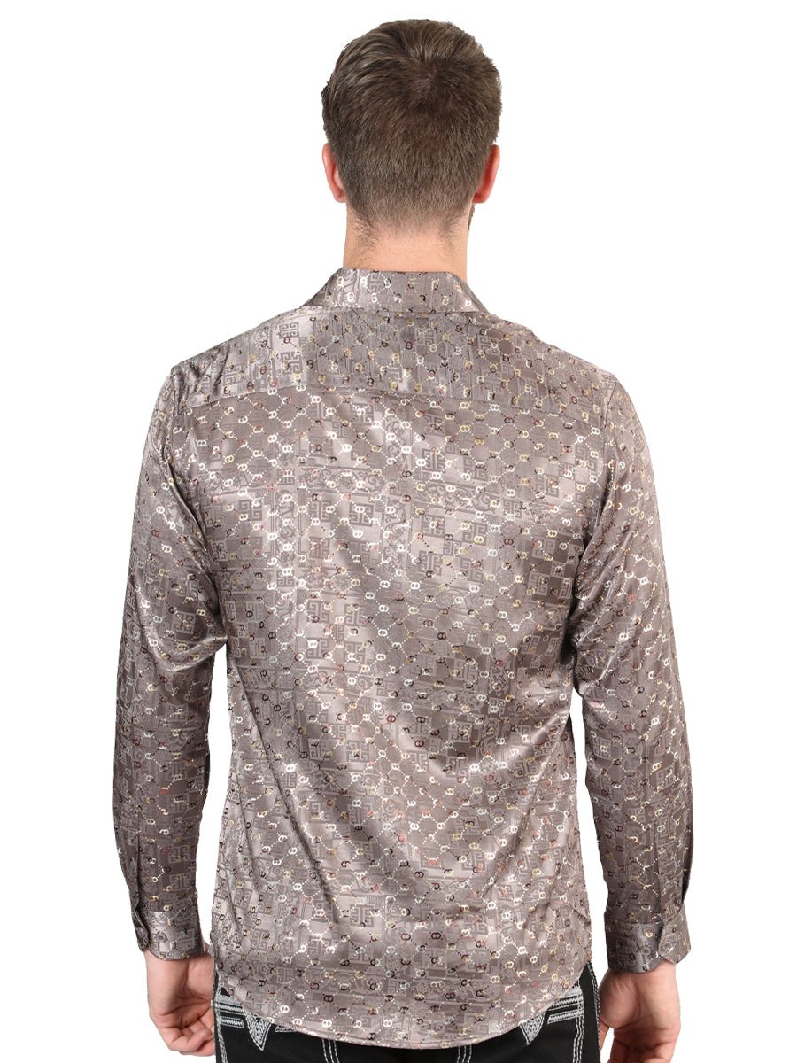 Men's Brown Casual Printed Long Sleeve Western Shirt 'El Señor de los Cielos'44576 - BELLEZA'S - Men's Brown Casual Printed Long Sleeve Western Shirt 'El Señor de los Cielos'44576 - Men's Shirt - 04457601