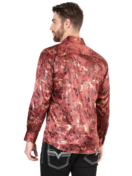 Men's Burgundy Printed Long Sleeve Western Shirt 'El Señor de los Cielos' 44590 - BELLEZA'S - Men's Burgundy Printed Long Sleeve Western Shirt 'El Señor de los Cielos' 44590 - Men's Shirt - 04459001