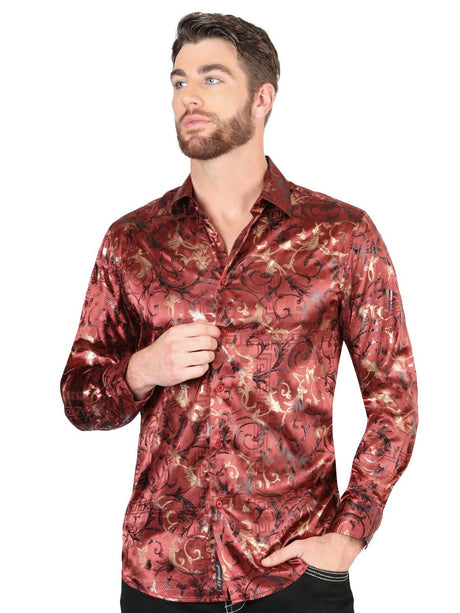 Men's Burgundy Printed Long Sleeve Western Shirt 'El Señor de los Cielos' 44590 - BELLEZA'S - Men's Burgundy Printed Long Sleeve Western Shirt 'El Señor de los Cielos' 44590 - Men's Shirt - 04459001