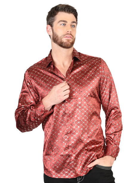 Men's Burgundy/Gold Printed Long Sleeve Western Shirt 'El Señor de los Cielos' 44546 - BELLEZA'S - Men's Burgundy/Gold Printed Long Sleeve Western Shirt 'El Señor de los Cielos' 44546 - Men's Shirt - 04454601