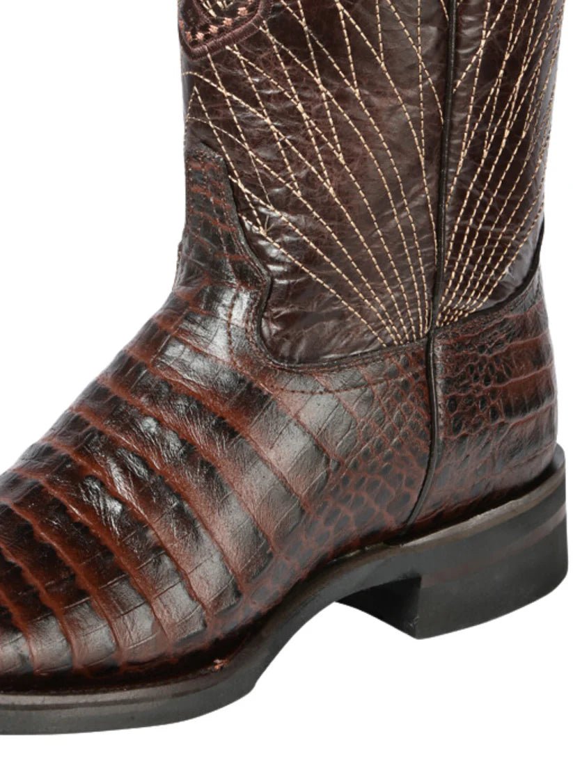 Men's Caiman Belly Print Cow Leather Western Cowboy Rodeo Boots 'El General' *COFFE-44672* - BELLEZA'S - Men's Caiman Belly Print Cow Leather Western Cowboy Rodeo Boots 'El General' *COFFE-44672* - Bota Para Hombre -