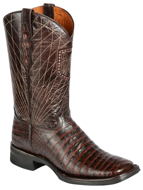 Men's Caiman Belly Print Cow Leather Western Cowboy Rodeo Boots 'El General' *COFFE-44672* - BELLEZA'S - Men's Caiman Belly Print Cow Leather Western Cowboy Rodeo Boots 'El General' *COFFE-44672* - Bota Para Hombre -