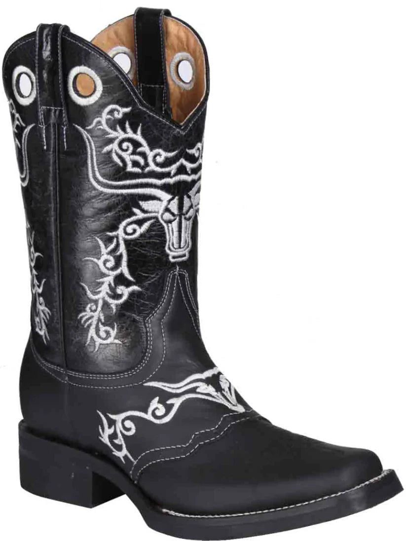 Men's Crazy Leather Embroidered Mask Rodeo Cowboy Boots 'El General' *NEGRO-34313* - BELLEZA'S - Men's Crazy Leather Embroidered Mask Rodeo Cowboy Boots 'El General' *NEGRO-34313* - Botas Para Hombres - 34313 6