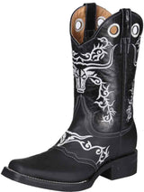 Men's Crazy Leather Embroidered Mask Rodeo Cowboy Boots 'El General' *NEGRO-34313* - BELLEZA'S - Men's Crazy Leather Embroidered Mask Rodeo Cowboy Boots 'El General' *NEGRO-34313* - Botas Para Hombres - 34313 6