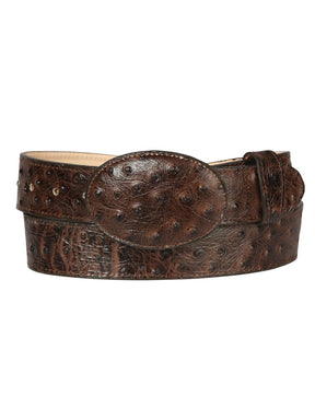 Men’s El General Cowboy Belt Imitation Ostrich Leather - Brown 45261 - BELLEZA'S - Men’s El General Cowboy Belt Imitation Ostrich Leather - Brown 45261 - CABALLERO - 04526101