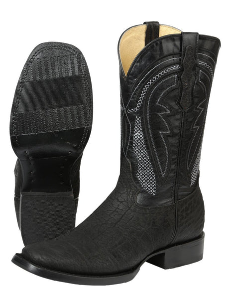 Men’s El General Western Boots - Imitation Bull Neck Black 45666 - BELLEZA'S - Men’s El General Western Boots - Imitation Bull Neck Black 45666 - CABALLERO - 04566601