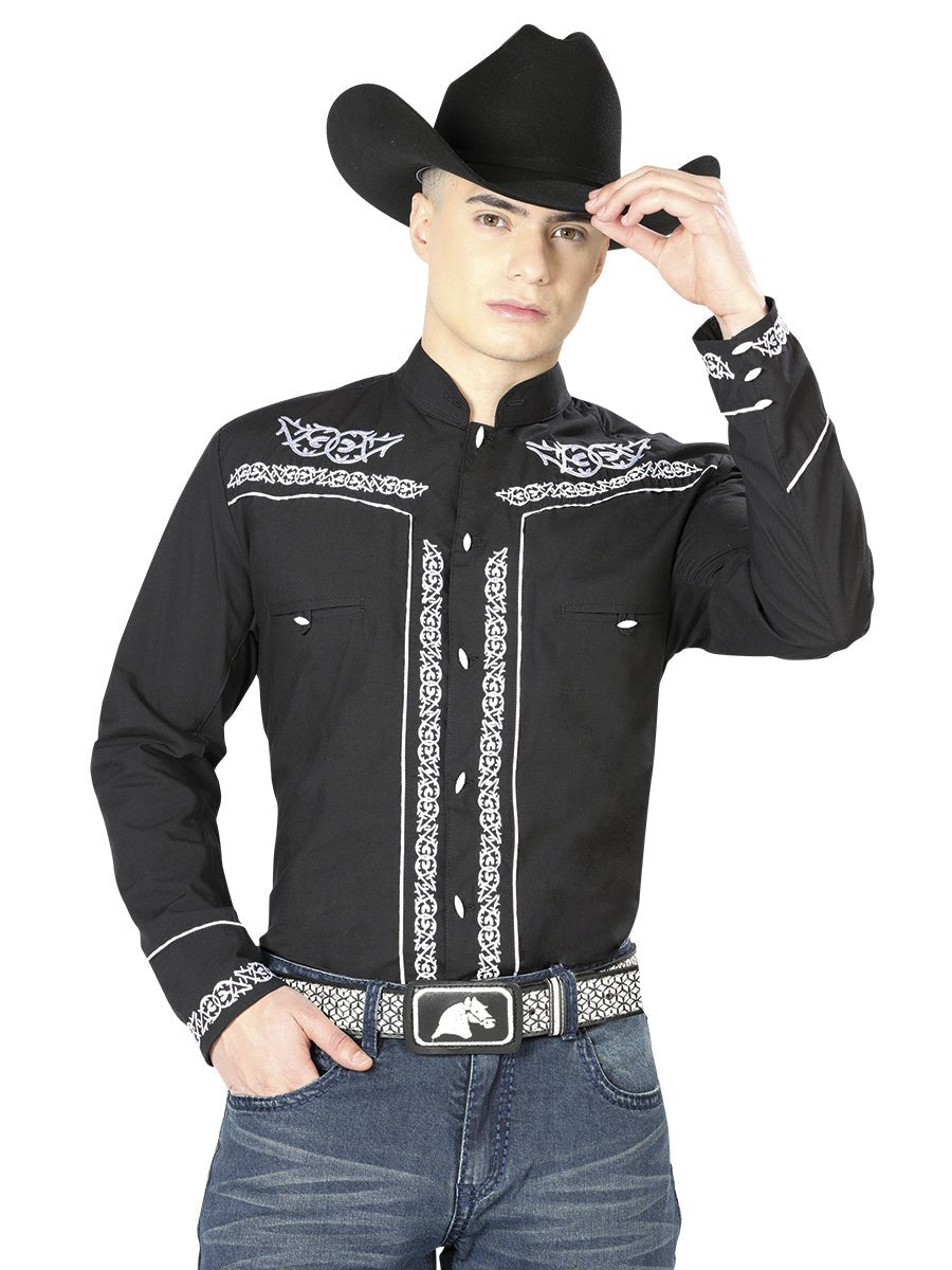 Mens El Señor de los Cielos Charro Embroidery Shirt Black/White 40782 - BELLEZA'S - Mens El Señor de los Cielos Charro Embroidery Shirt Black/White 40782 - CABALLERO - 04078201