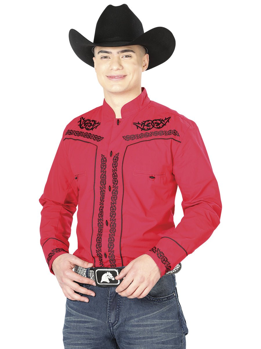Mens El Señor de los Cielos Charro Embroidery Shirt Red/Black 40786 - BELLEZA'S - Mens El Señor de los Cielos Charro Embroidery Shirt Red/Black 40786 - CABALLERO - 04078601