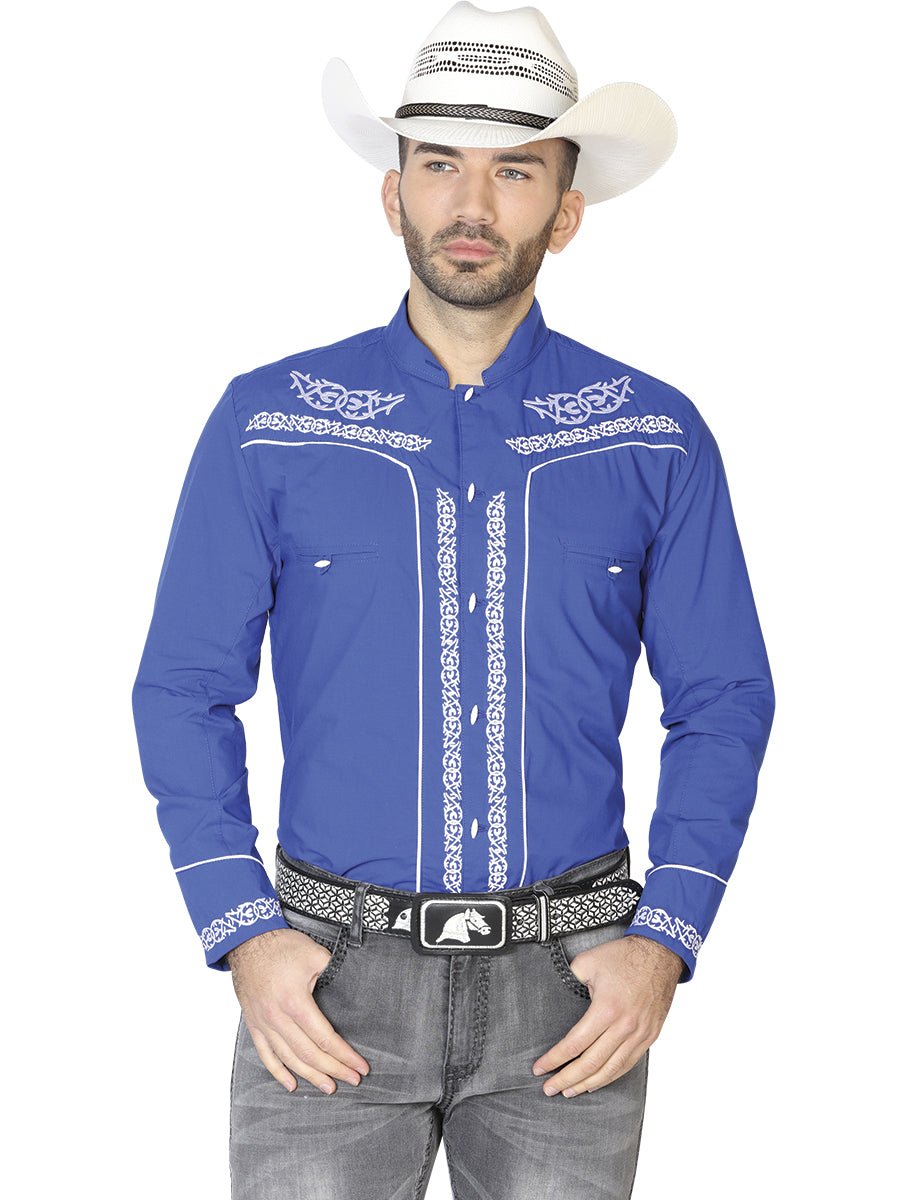 Mens El Señor de los Cielos Charro Embroidery Shirt Royal Blue/White 42878 - BELLEZA'S - Mens El Señor de los Cielos Charro Embroidery Shirt Royal Blue/White 42878 - CABALLERO - 04287801