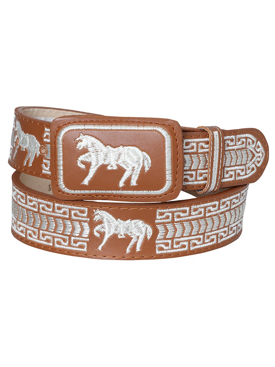Men's Embroidered leather Cowboy Belt with Horses, 1 1/2" Width 'El General' 41699 - BELLEZA'S - Men's Embroidered leather Cowboy Belt with Horses, 1 1/2" Width 'El General' 41699 - Men's Belts - 04169901