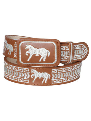 Men's Embroidered leather Cowboy Belt with Horses, 1 1/2" Width 'El General' 41699 - BELLEZA'S - Men's Embroidered leather Cowboy Belt with Horses, 1 1/2" Width 'El General' 41699 - Men's Belts - 04169901