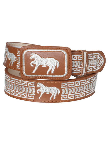 Men's Embroidered leather Cowboy Belt with Horses, 1 1/2" Width 'El General' 41699 - BELLEZA'S - Men's Embroidered leather Cowboy Belt with Horses, 1 1/2" Width 'El General' 41699 - Men's Belts - 04169901