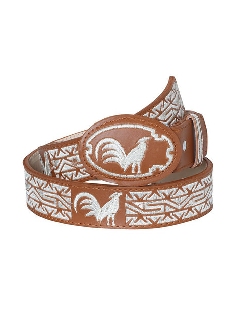 Men's Embroidered Leather Cowboy Belt with Roosters, 1 1/2" Width 'El General' 41687 - BELLEZA'S - Men's Embroidered Leather Cowboy Belt with Roosters, 1 1/2" Width 'El General' 41687 - Men's Belts - 04168701