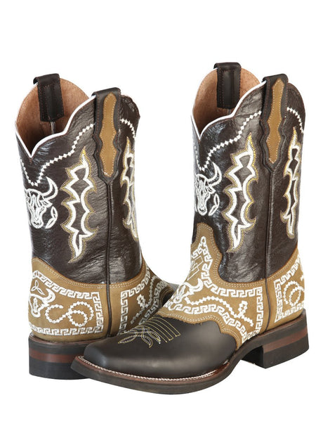 Men's Genuine Leather Embroidered Rodeo Western Cowboy Boots 'El General' 51110 - BELLEZA'S - Men's Genuine Leather Embroidered Rodeo Western Cowboy Boots 'El General' 51110 - Men's Boot - 05111001