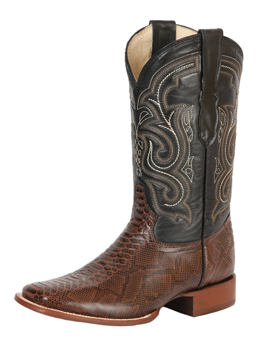 Men's Genuine Leather Imitation Python Rodeo Cowboy Boots 'El General' Coffee 45437 - BELLEZA'S - Men's Genuine Leather Imitation Python Rodeo Cowboy Boots 'El General' Coffee 45437 - Men's Boot - 04543701
