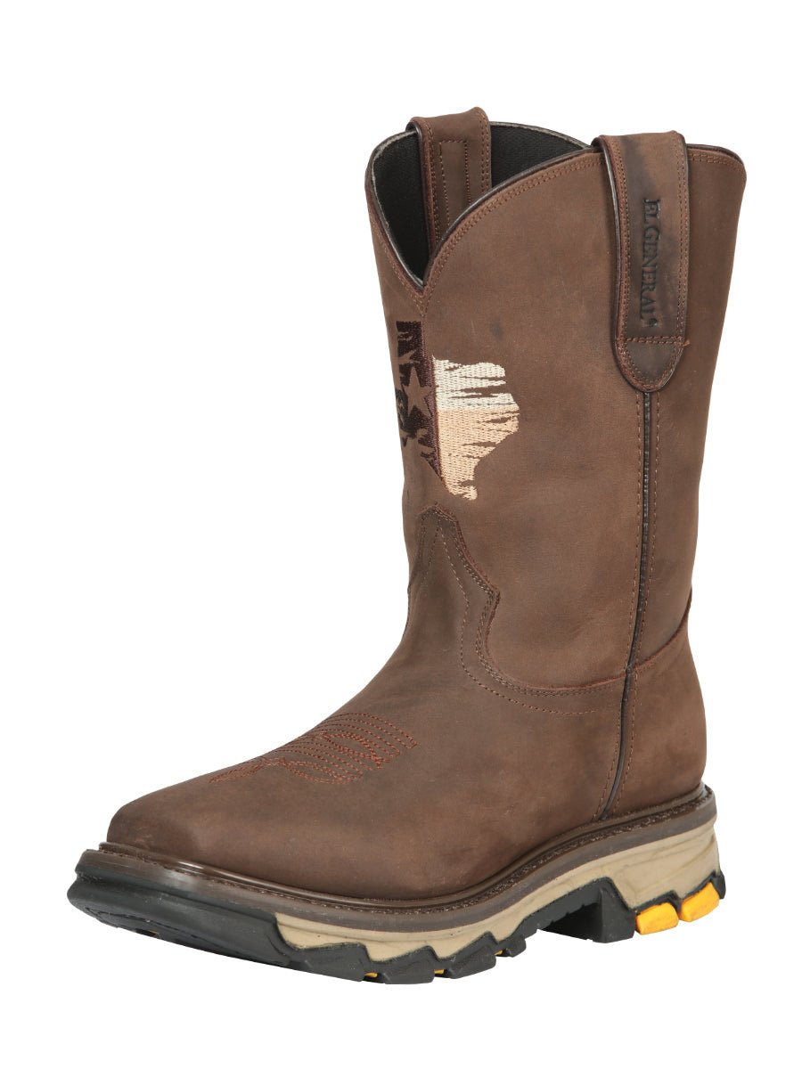 Men's Genuine Leather Pull - On Soft Toe Western Work Boots 'El General' 44696 - BELLEZA'S - Men's Genuine Leather Pull - On Soft Toe Western Work Boots 'El General' 44696 - Men's Work Boot - 04469601
