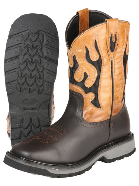 Men's Genuine Leather Pull - On Soft Toe Western Work Boots 'El General' 51276 - BELLEZA'S - Men's Genuine Leather Pull - On Soft Toe Western Work Boots 'El General' 51276 - Men's Work Boot - 05127601