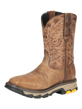 Men's Genuine Leather Pull - On Soft Toe Western Work Boots 'El General' Sand 44691 - BELLEZA'S - Men's Genuine Leather Pull - On Soft Toe Western Work Boots 'El General' Sand 44691 - Men's Work Boot - 04469101