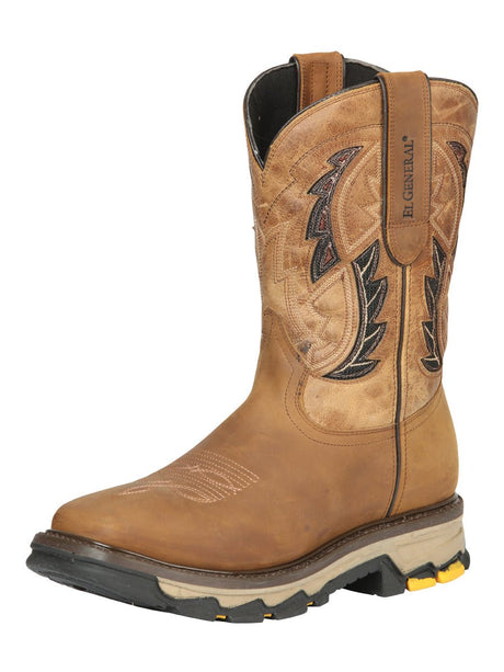 Men's Genuine Leather Pull - On Soft Toe Western Work Boots 'El General' Sand 44693 - BELLEZA'S - Men's Genuine Leather Pull - On Soft Toe Western Work Boots 'El General' Sand 44693 - Men's Work Boot - 04469301