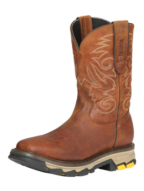 Men's Genuine Leather Pull - On Soft Toe Western Work Boots 'El General' Wisky 44695 - BELLEZA'S - Men's Genuine Leather Pull - On Soft Toe Western Work Boots 'El General' Wisky 44695 - Men's Work Boot - 04469501