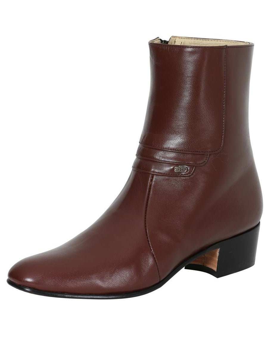 Men's Goat Leather Side Zipper Classic Dress Ankle Boots 'El Besserro' Wine Color 1912 - BELLEZA'S - Men's Goat Leather Side Zipper Classic Dress Ankle Boots 'El Besserro' Wine Color 1912 - Men's Ankle Boots - 00191201